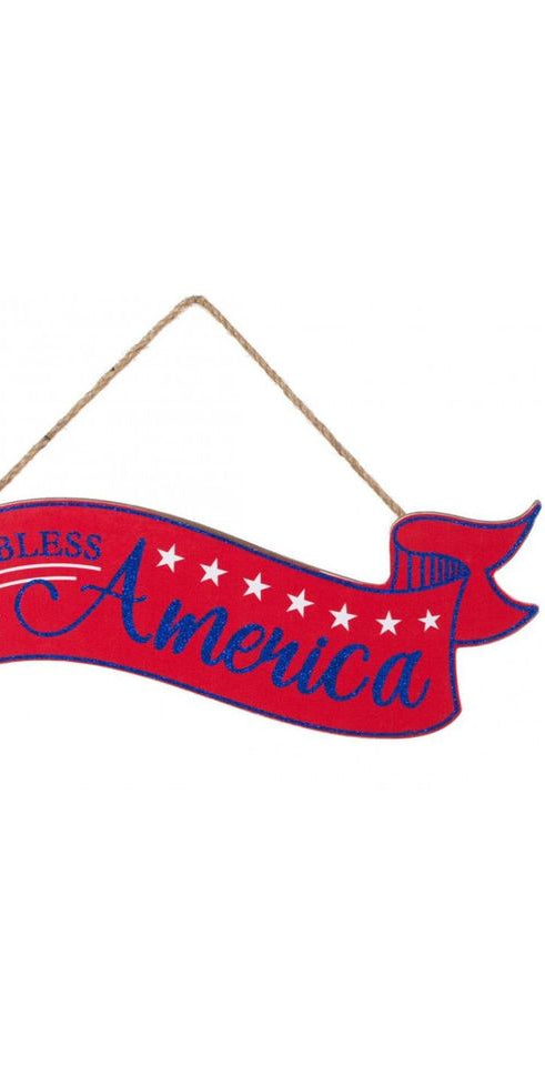 15" Wooden Banner Sign: God Bless America - Michelle's aDOORable Creations - Wooden/Metal Signs