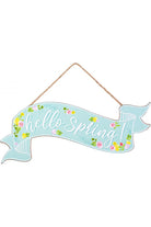 15" Wooden Banner Sign: Hello Spring - Michelle's aDOORable Creations - Wooden/Metal Signs