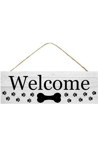 15" Wooden Sign: Welcome Dog w/Bone - Michelle's aDOORable Creations - Wooden/Metal Signs