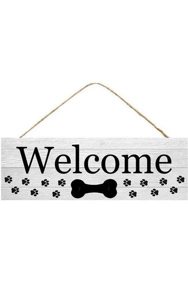 15" Wooden Sign: Welcome Dog w/Bone - Michelle's aDOORable Creations - Wooden/Metal Signs