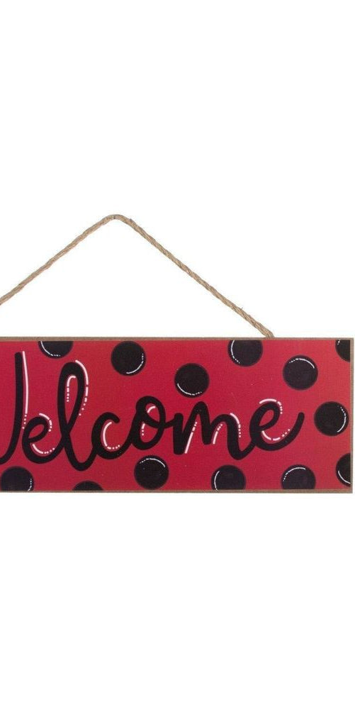 15" Wooden Sign: Welcome Red, Black Dots - Michelle's aDOORable Creations - Wooden/Metal Signs