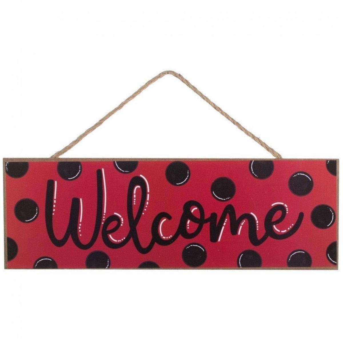 Shop For 15" Wooden Sign: Welcome Red, Black Dots at Michelle's aDOORable Creations