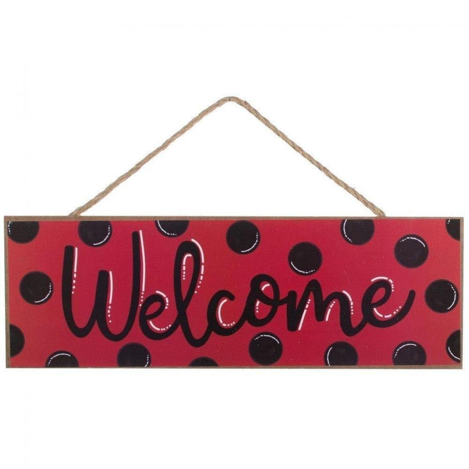 Shop For 15" Wooden Sign: Welcome Red, Black Dots at Michelle's aDOORable Creations
