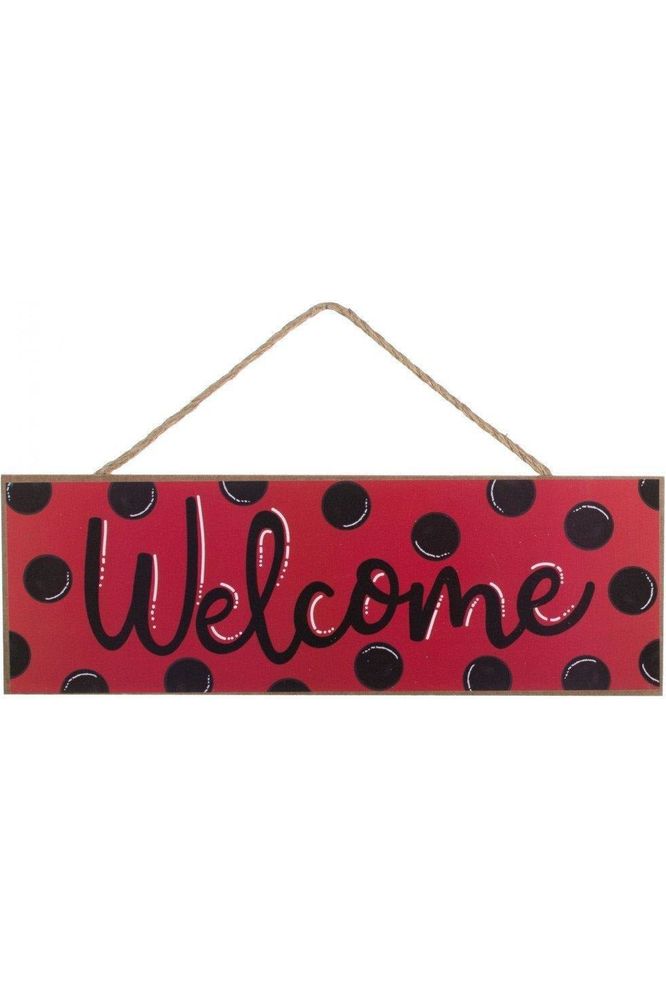 Shop For 15" Wooden Sign: Welcome Red, Black Dots at Michelle's aDOORable Creations