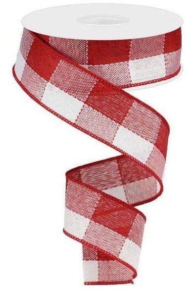 1.5" Woven Check Ribbon: Red & White (10 Yards) - Michelle's aDOORable Creations - Wired Edge Ribbon