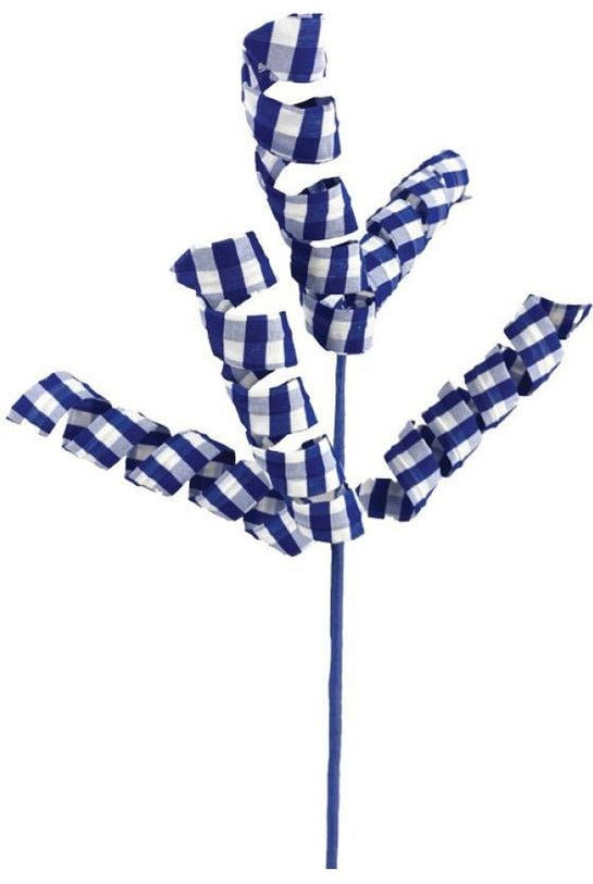 16" Gingham Curly Pick: Blue & White - Michelle's aDOORable Creations - Sprays and Picks