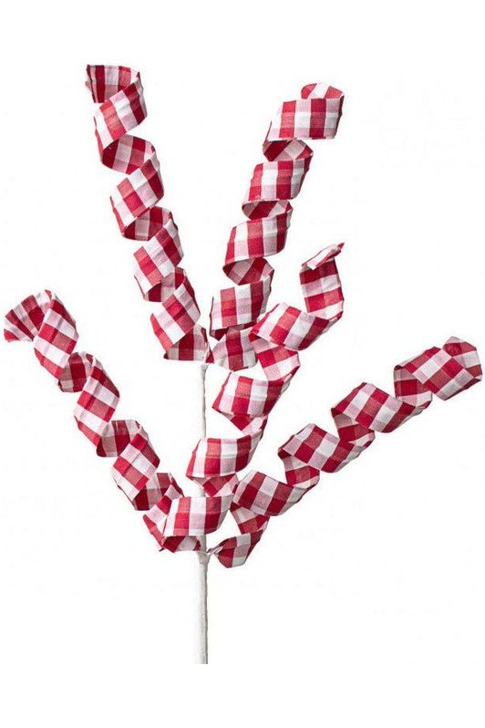 16" Gingham Curly Pick: Red & White - Michelle's aDOORable Creations - Sprays and Picks