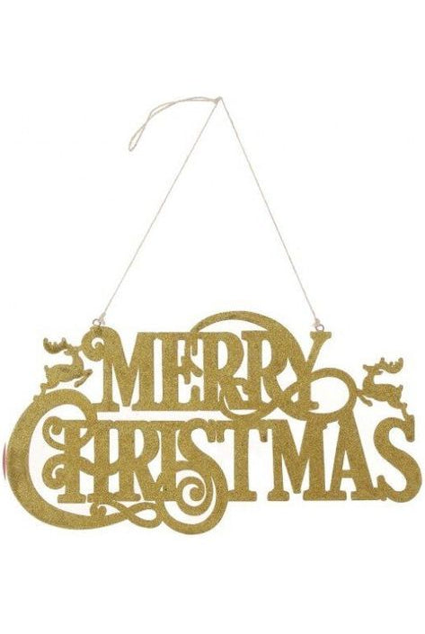 16" Metal Merry Christmas Hanger: Gold - Michelle's aDOORable Creations - Seasonal & Holiday Decorations