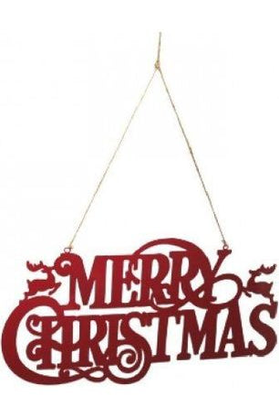 16" Metal Merry Christmas Hanger: Red - Michelle's aDOORable Creations - Seasonal & Holiday Decorations