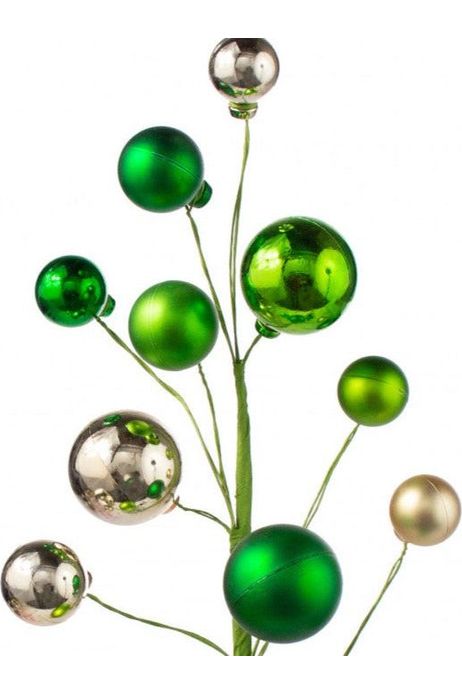 16" Ornament Ball Pick: Green & Champagne - Michelle's aDOORable Creations - Sprays and Picks