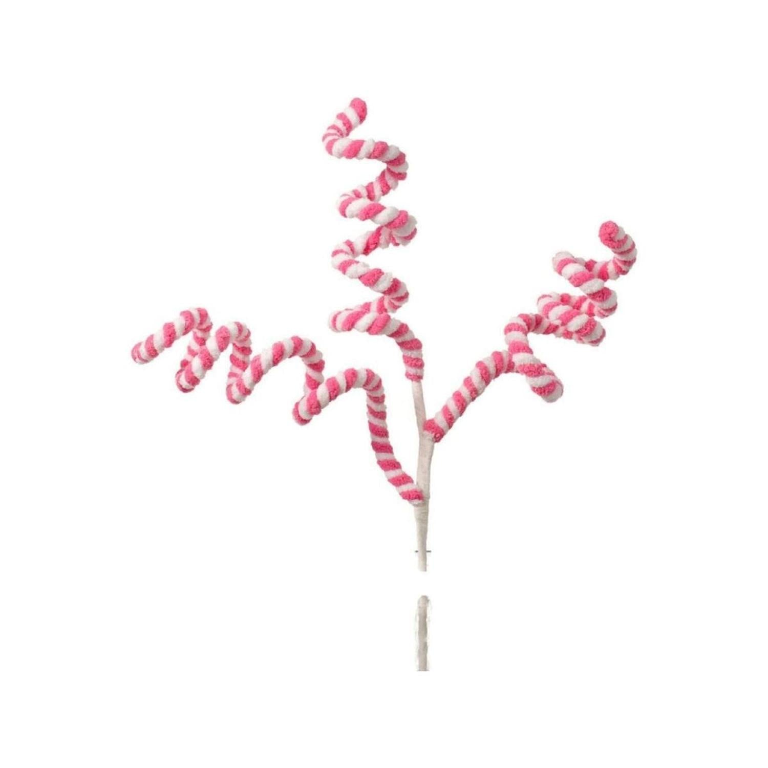 16" Peppermint Curly Chenille Pick: Pink & White
