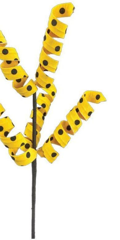 16" Polka Dot Curly Pick: Yellow & Black - Michelle's aDOORable Creations - Sprays and Picks