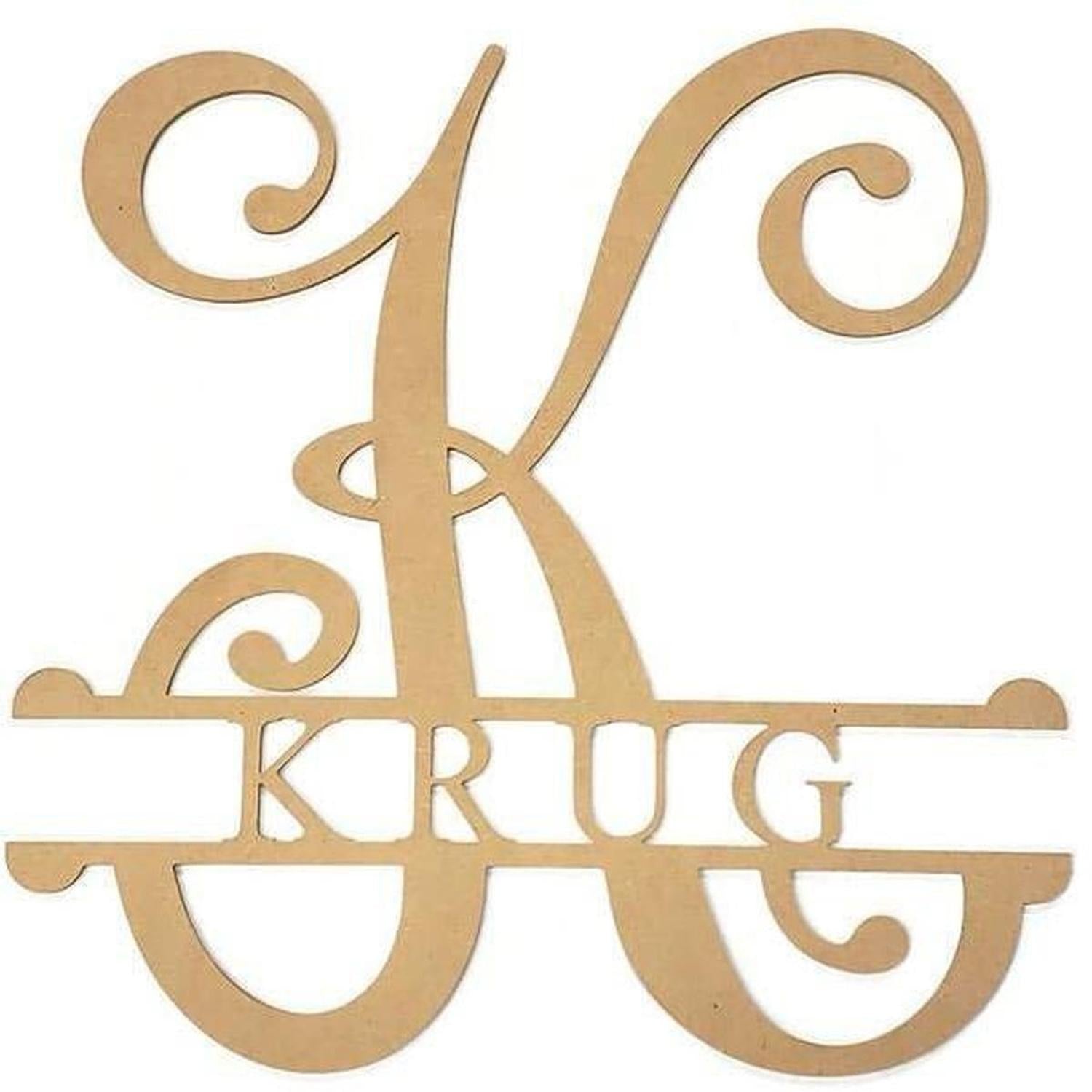 16" Unpainted MDF Vine Monogram Split Letter