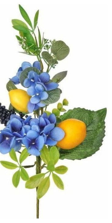 16" Veranda Lemon and Hydrangea Pick - Michelle's aDOORable Creations - Sprays and Picks