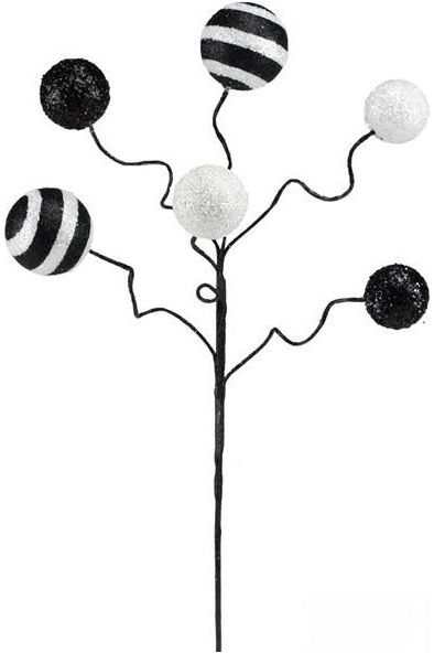 17" Glitter Ball Pick: Black & White - Michelle's aDOORable Creations - Sprays and Picks