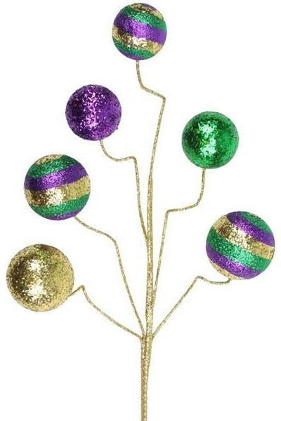 17" Glitter Ball Pick: Mardi Gras - Michelle's aDOORable Creations - Sprays and Picks
