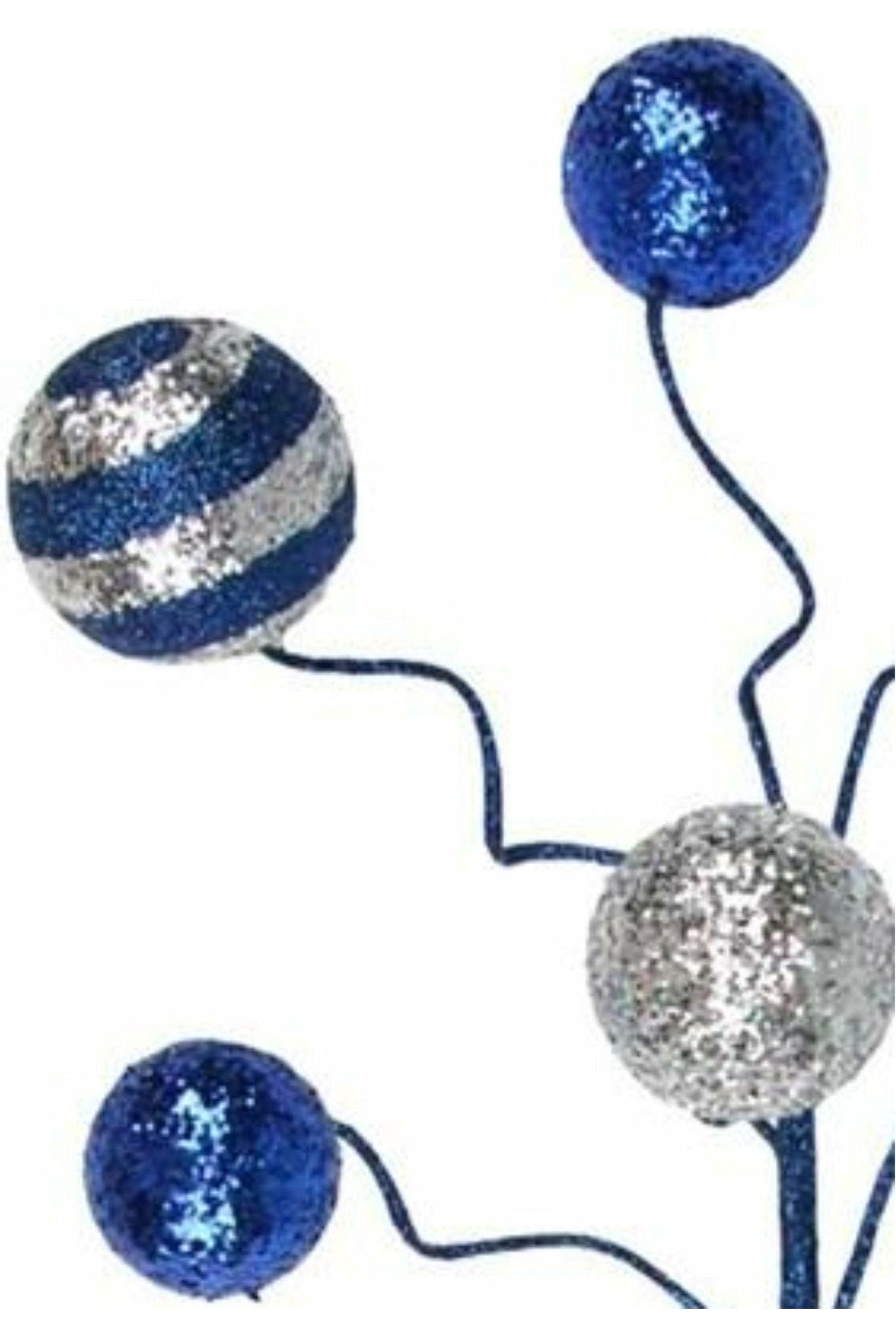 17" Glitter Ball Pick: Navy Blue & Silver - Michelle's aDOORable Creations - Sprays and Picks