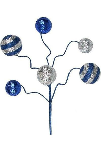17" Glitter Ball Pick: Navy Blue & Silver - Michelle's aDOORable Creations - Sprays and Picks