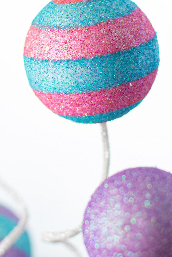 17" Glitter Ball Pick: Pink/Blue/Lavender - Michelle's aDOORable Creations - Sprays and Picks