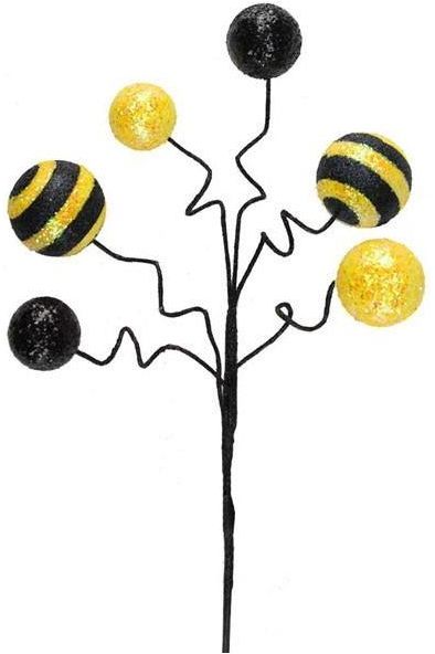 17" Glitter Ball Pick: Yellow & Black - Michelle's aDOORable Creations - Sprays and Picks