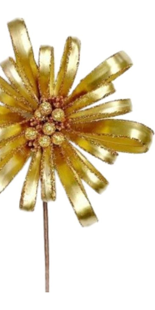 18" Glitter Ribbon Flower Spray: Gold - Michelle's aDOORable Creations - Sprays and Picks