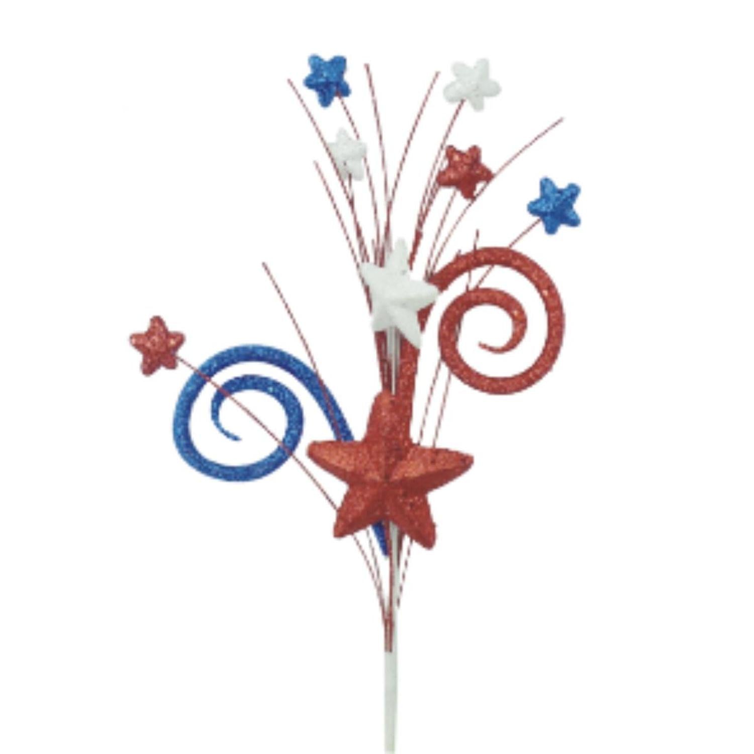 18" Glitter Spiral Star Pick: Red, White and Blue