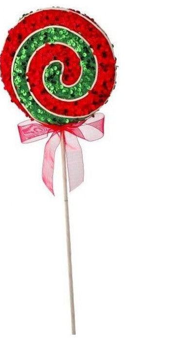 18" Sequin Swirl Peppermint Lollipop: Red/Green - Michelle's aDOORable Creations - Sprays and Picks