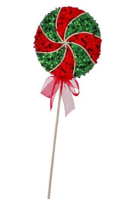 18" Sequin Swirl Peppermint Lollipop: Red/Green - Michelle's aDOORable Creations - Sprays and Picks
