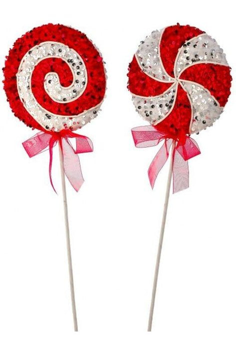 18" Sequin Swirl Peppermint Lollipop: Red/Silver - Michelle's aDOORable Creations - Sprays and Picks