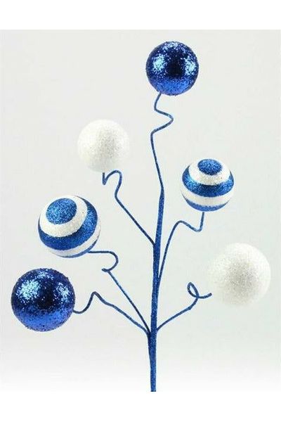 19" Glitter Ball Pick: Royal Blue & White - Michelle's aDOORable Creations - Sprays and Picks