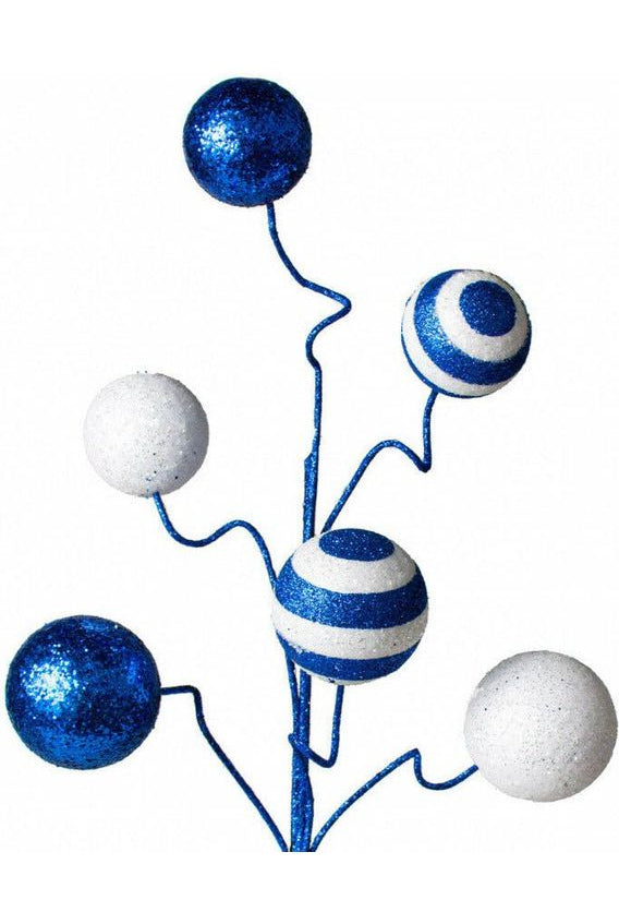 19" Glitter Ball Pick: Royal Blue & White - Michelle's aDOORable Creations - Sprays and Picks