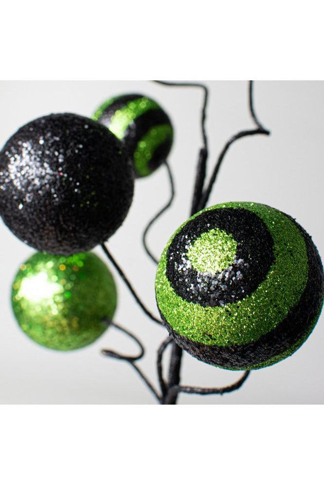19" Stripe Solid Glitter Ball Spray: Black/Lime Green - Michelle's aDOORable Creations - Sprays and Picks