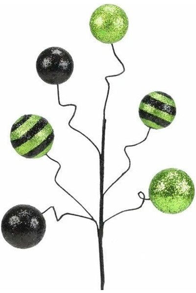 19" Stripe Solid Glitter Ball Spray: Black/Lime Green - Michelle's aDOORable Creations - Sprays and Picks