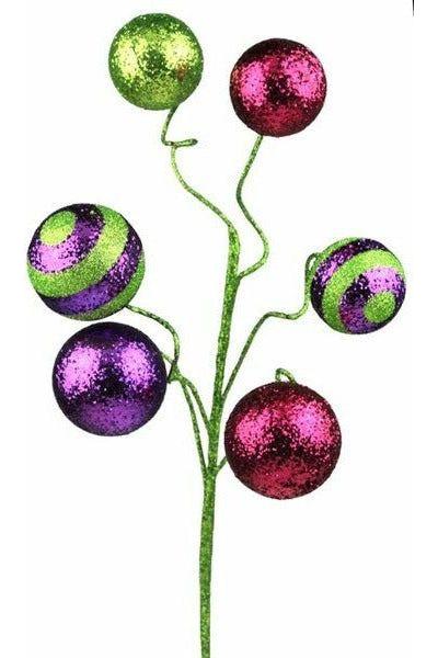 19" Stripe Solid Glitter Ball Spray: Purple/Fuchsia/Lime Green - Michelle's aDOORable Creations - Sprays and Picks