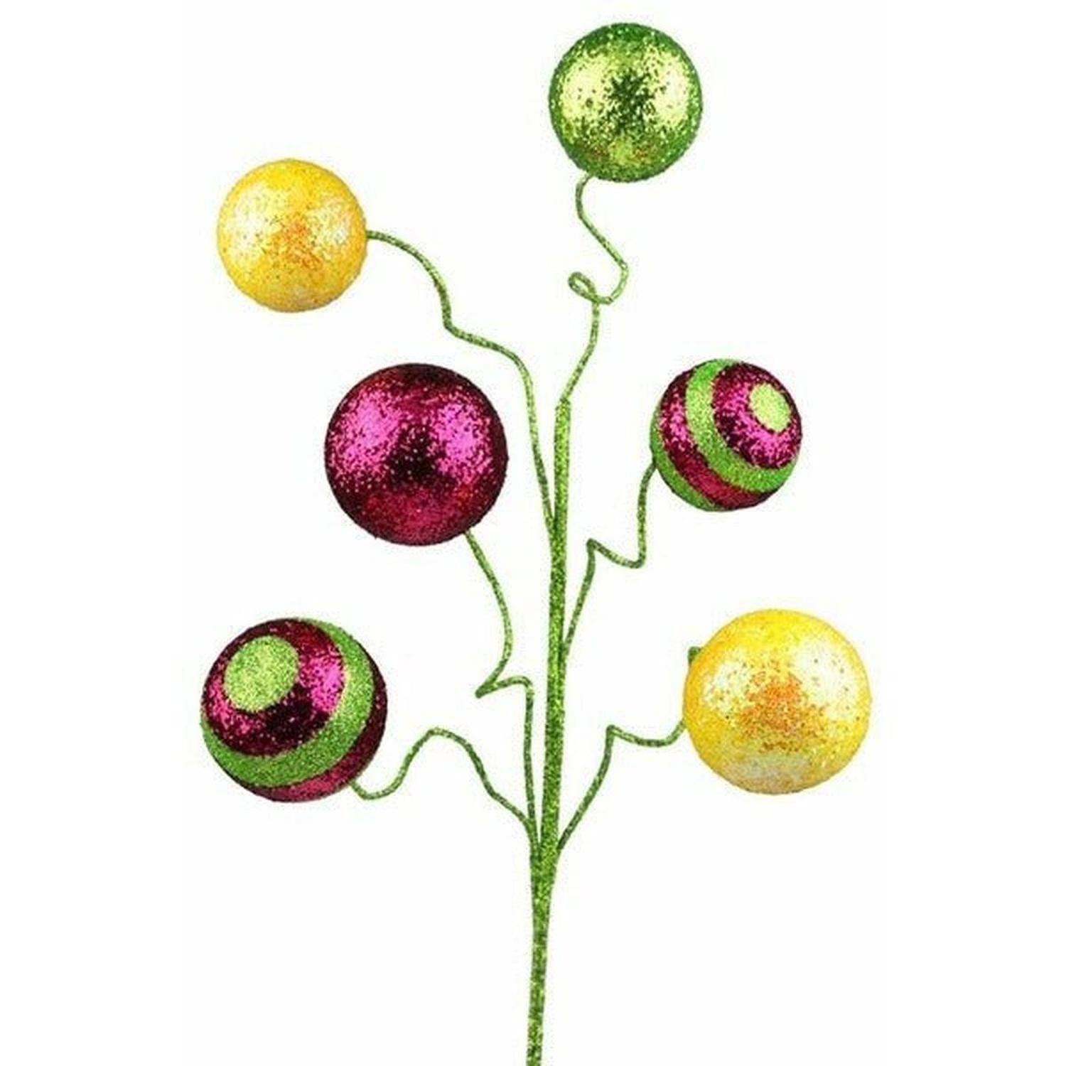 19" Stripe Solid Glitter Ball Spray: Yellow/Fuchsia/Lime Green