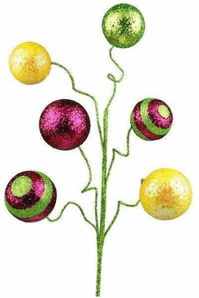 19" Stripe Solid Glitter Ball Spray: Yellow/Fuchsia/Lime Green - Michelle's aDOORable Creations - Sprays and Picks