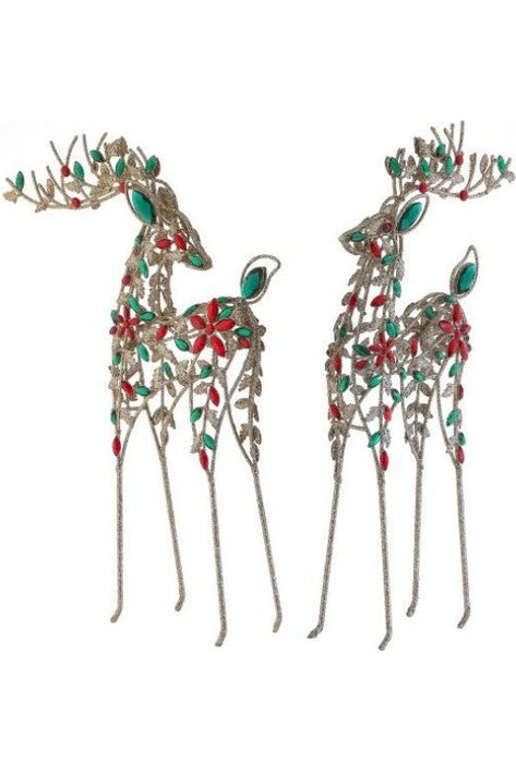 19.5" Glitter Wire Jewel Reindeer: Red/Green - Michelle's aDOORable Creations - Holiday Ornaments