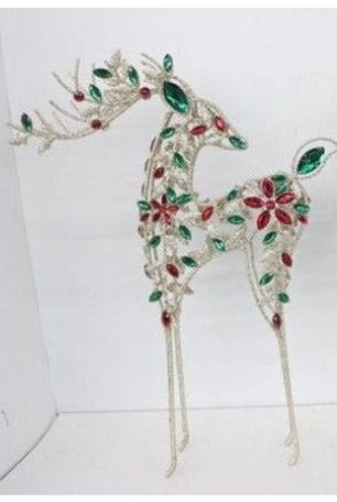19.5" Glitter Wire Jewel Reindeer: Red/Green - Michelle's aDOORable Creations - Holiday Ornaments