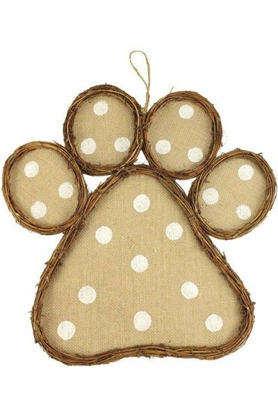 20" Fabric Paw Print Grapevine Hanger: Natural - Michelle's aDOORable Creations - Wreath Enhancement