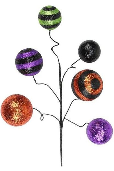 20" Glitter Ball Pick: Purple, Black & Lime - Michelle's aDOORable Creations - Sprays and Picks