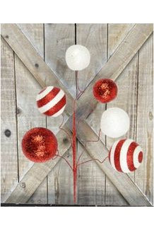 20" Glitter Ball Pick: Red & White - Michelle's aDOORable Creations - Sprays and Picks