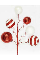 20" Glitter Ball Pick: Red & White - Michelle's aDOORable Creations - Sprays and Picks