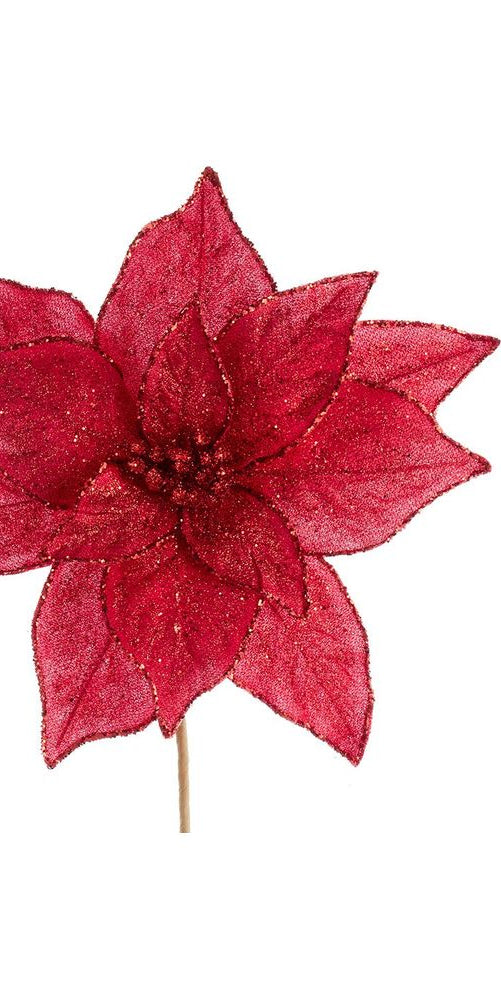 20" Red Shiny Poinsettia Pick - Michelle's aDOORable Creations - Sprays and Picks