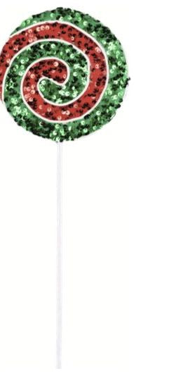 21.5" Sequin Mint Swirl Lollipop: Red/Green - Michelle's aDOORable Creations - Sprays and Picks