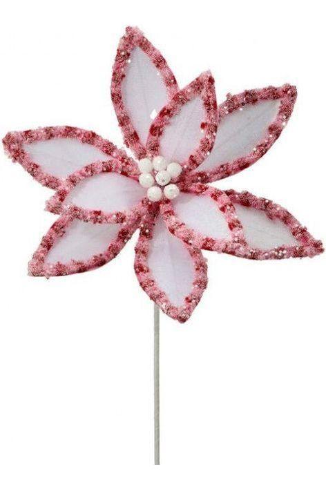 Shop For 22” Candy Snow Glitter Poinsettia Stem: White/Pink at Michelle's aDOORable Creations