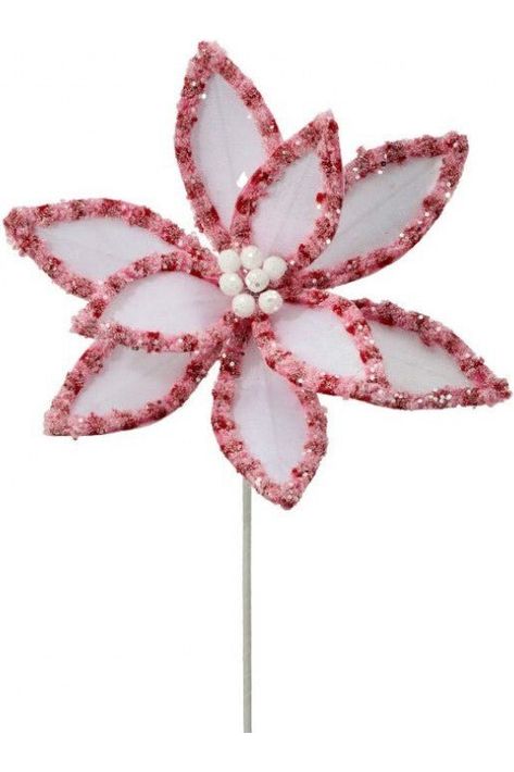 22” Candy Snow Glitter Poinsettia Stem: White/Pink - Michelle's aDOORable Creations - Poinsettia