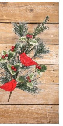 22" Frosted Cardinals Holly Spray - Michelle's aDOORable Creations - Sprays and Picks