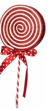 22" Glitter Lollipop Bow Pick: Red & White - Michelle's aDOORable Creations - Sprays and Picks