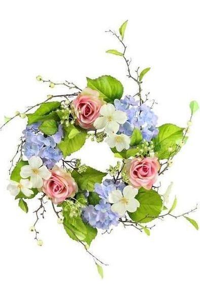 Shop For 22" Hydrangea Rose Berry Wreath: Blue, Pink, Cream & Green at Michelle's aDOORable Creations