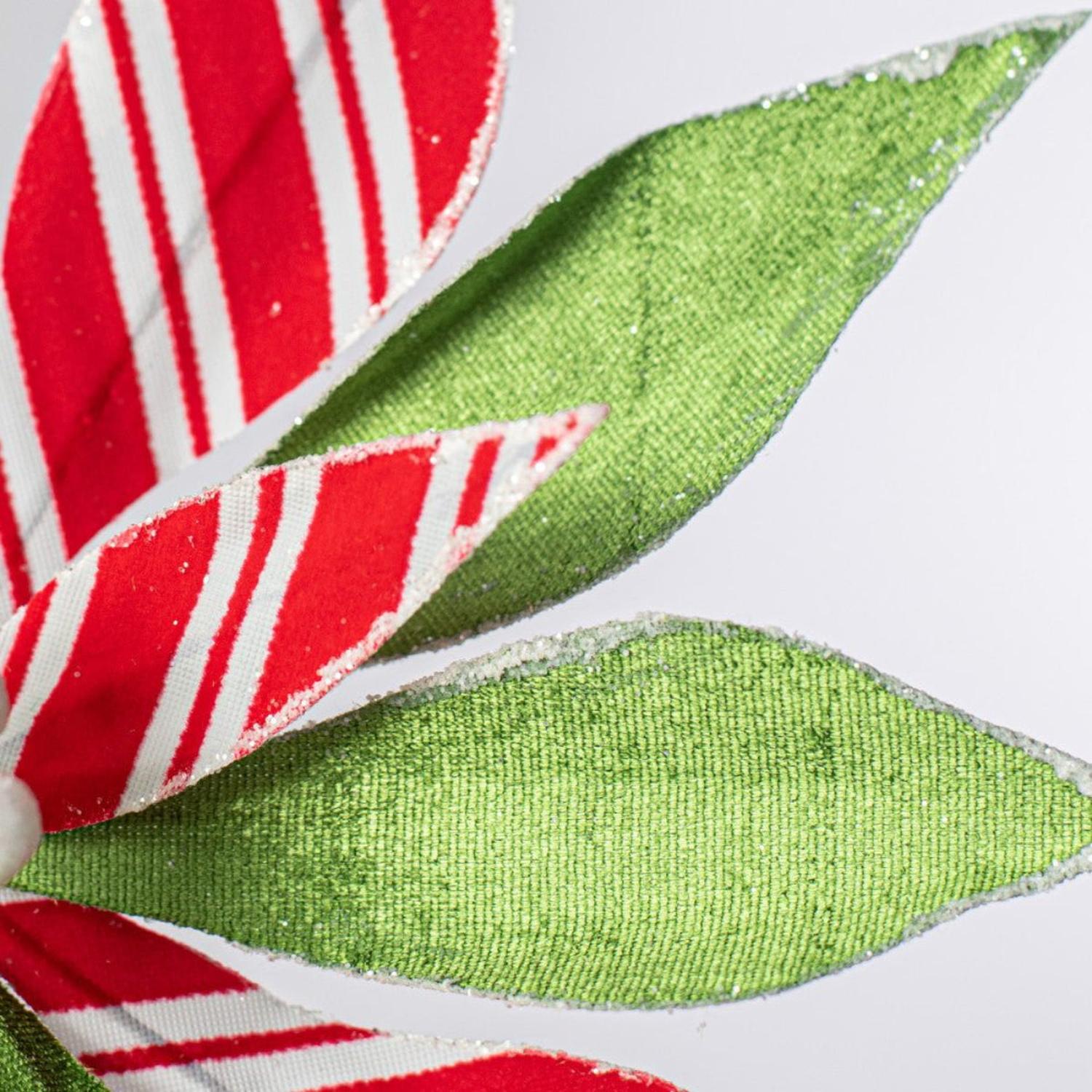 22" Stripe Poinsettia Stem: Red/Green